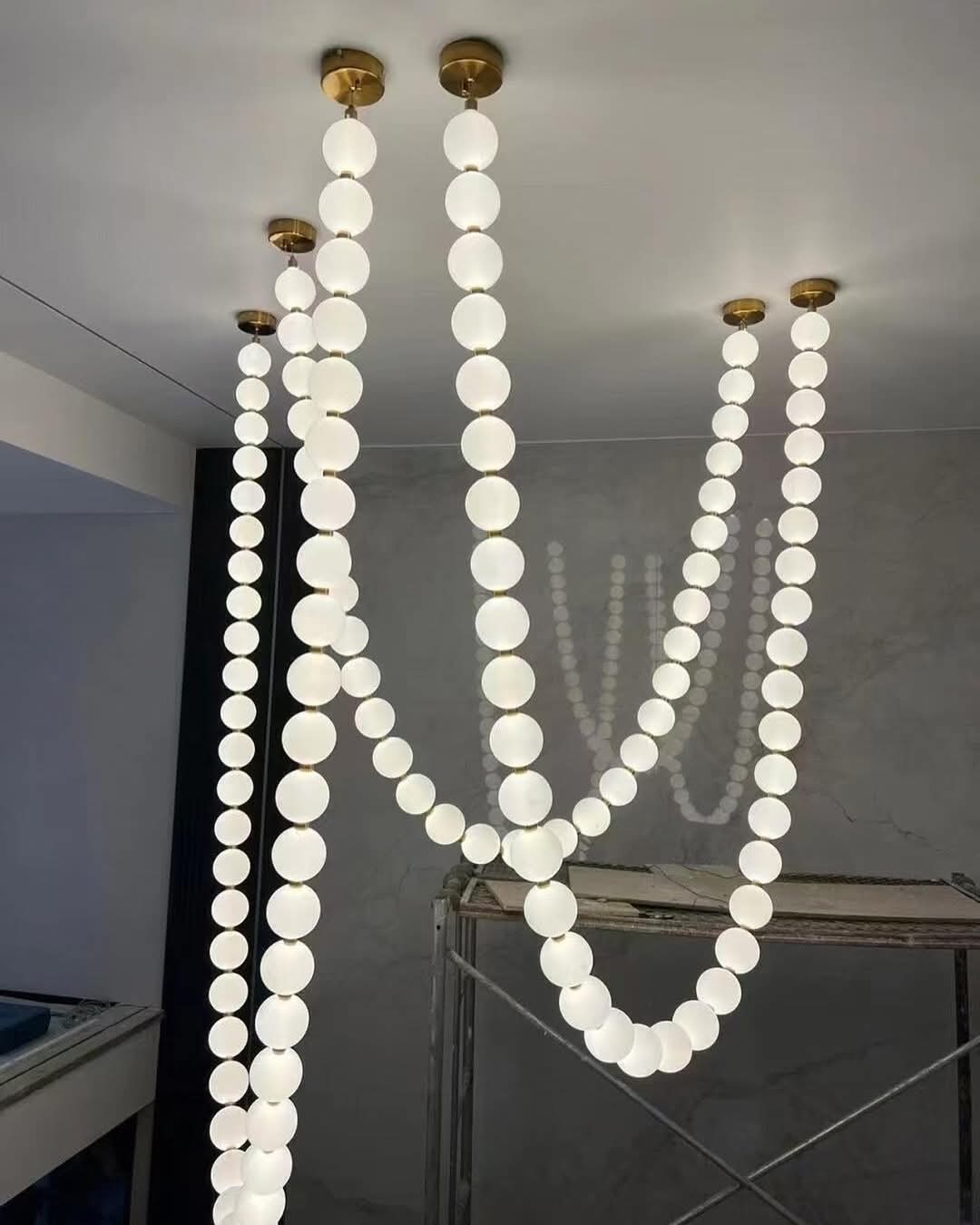 Cascading Pearl Strand Glass Chandelier – A Statement Piece for Double-Height Spaces