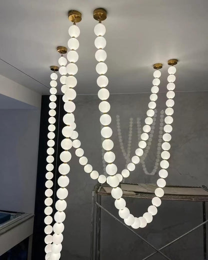 Cascading Pearl Strand Glass Chandelier – A Statement Piece for Double-Height Spaces