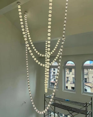 Cascading Pearl Strand Glass Chandelier – A Statement Piece for Double-Height Spaces