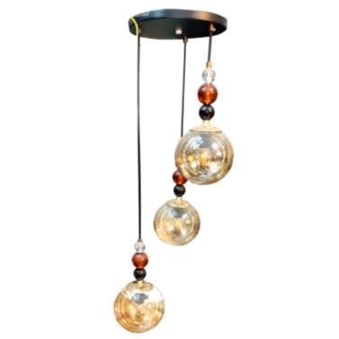 ELIANTE by Jainsons Lights | Golden 3 Glass Cluster Hanging Light | Pendant Light | Hanging Light for Home, Office and Hotel | Holder Type - E-27 | Without Bulb