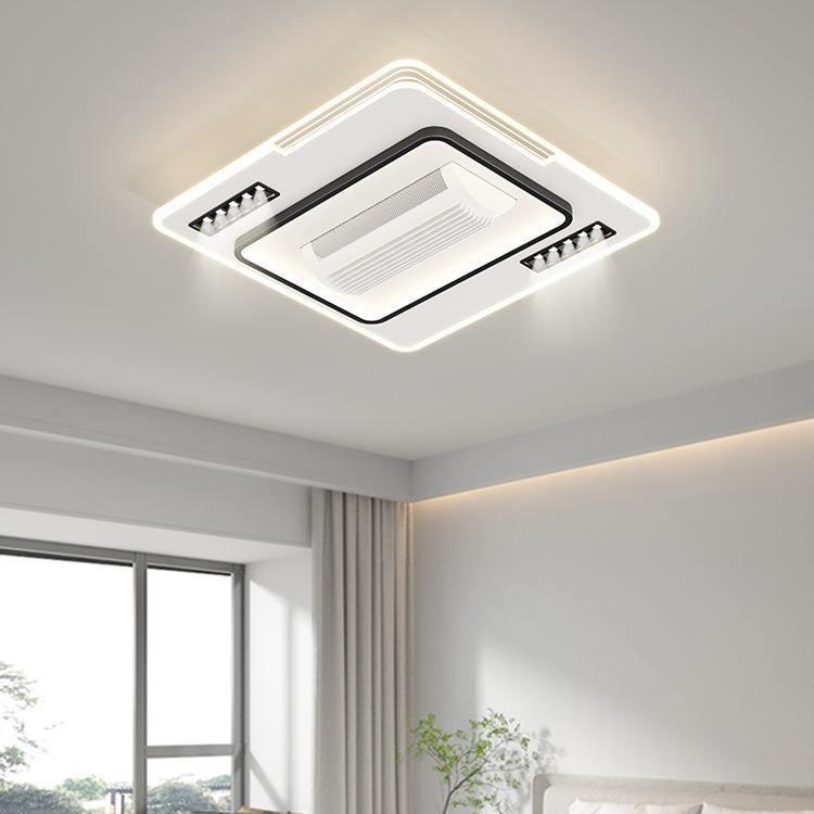 JS-FO - FI-7550-500x500mm High Speed Bladeless Ceiling Fan with Light White + Black Finish Acrylic Blades