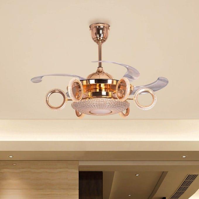JS-FO - FI-7795 High Speed Modern Chandelier Fans French Gold Finish Acrylic Blades Size 1070mm