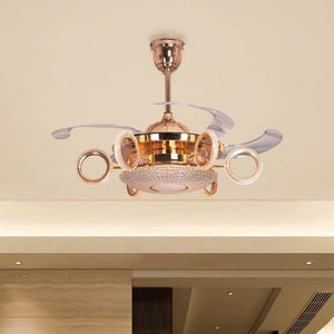 JS-FO - FI-7795 High Speed Modern Chandelier Fans French Gold Finish Acrylic Blades Size 1070mm