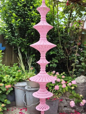 Hand-Crocheted Lattice Column Chandelier – A Statement Piece for Double-Height Interiors