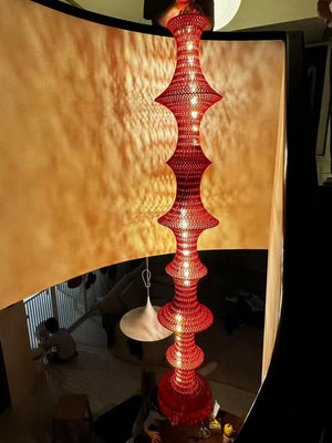 Hand-Crocheted Lattice Column Chandelier – A Statement Piece for Double-Height Interiors