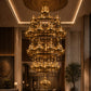 Spiral Diya Brass Chandelier – A Sculptural Statement for Grand Double-Height Lobbies