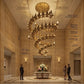 Spiral Diya Brass Chandelier – A Sculptural Statement for Grand Double-Height Lobbies