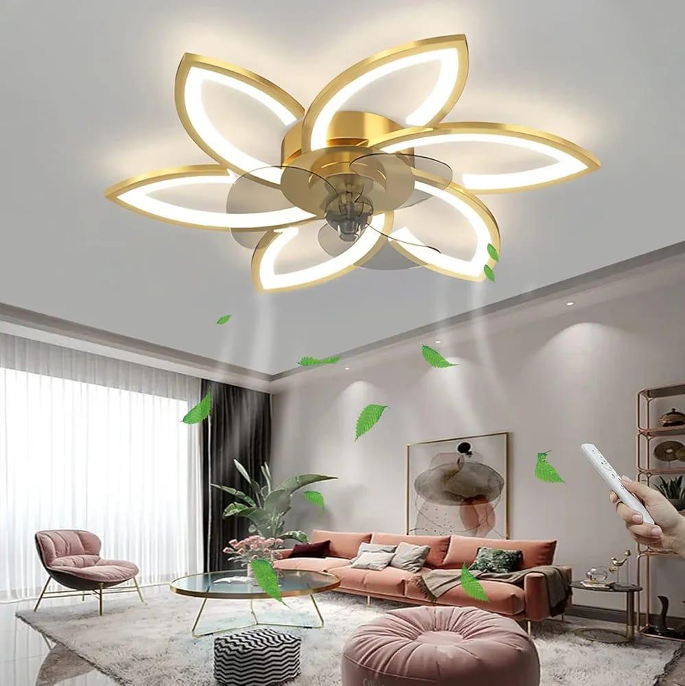 JS-FO - FI-7560 High Speed Ceiling Fixed Chandelier with Fan Gold Finish Acrylic Blades