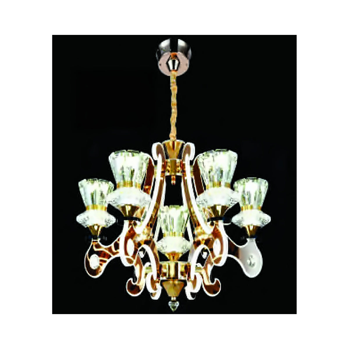Eliante Seven Classic Chandelier – Clear & White Glass, Metal