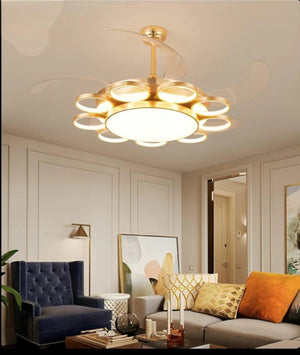 JS-FO - FI-7775-GD High Speed Modern Chandelier Fans Gold Finish Acrylic Blades Size 1070mm