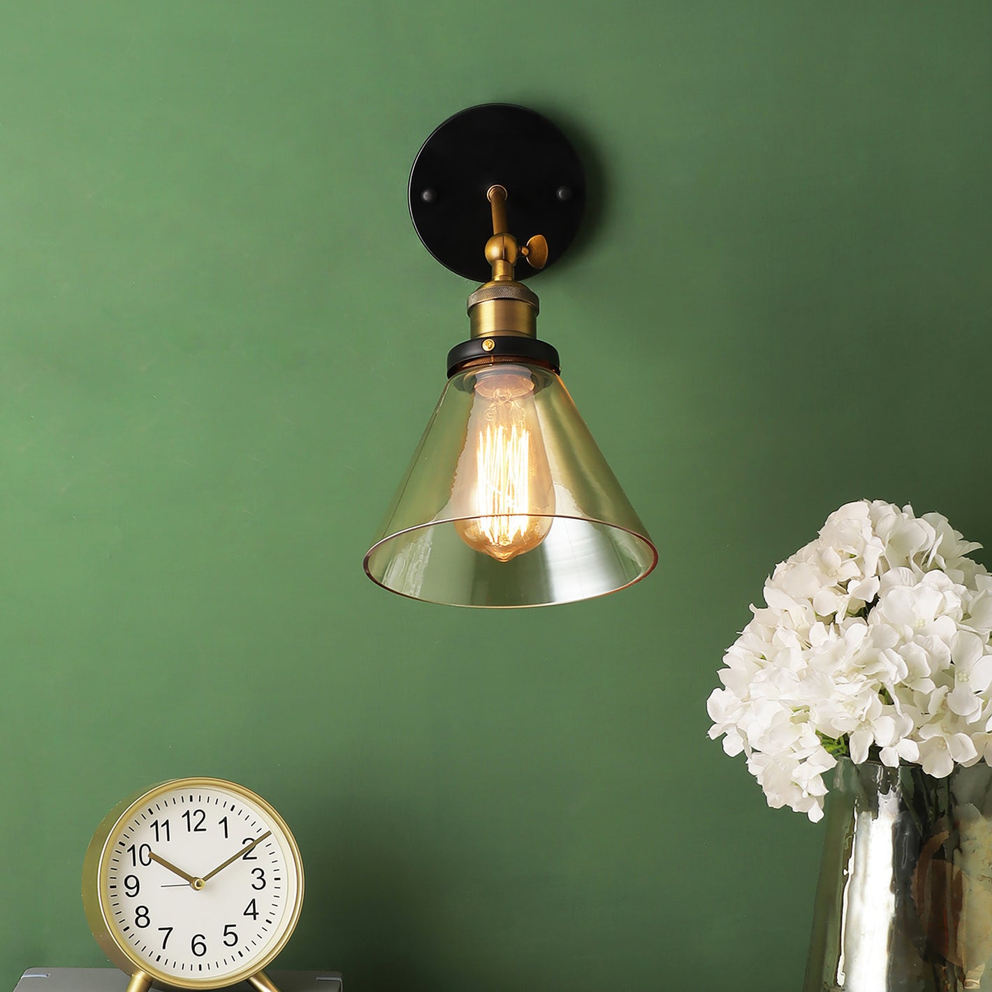 Black Wall Light Gold Glass - 217-1w - Included Bulb