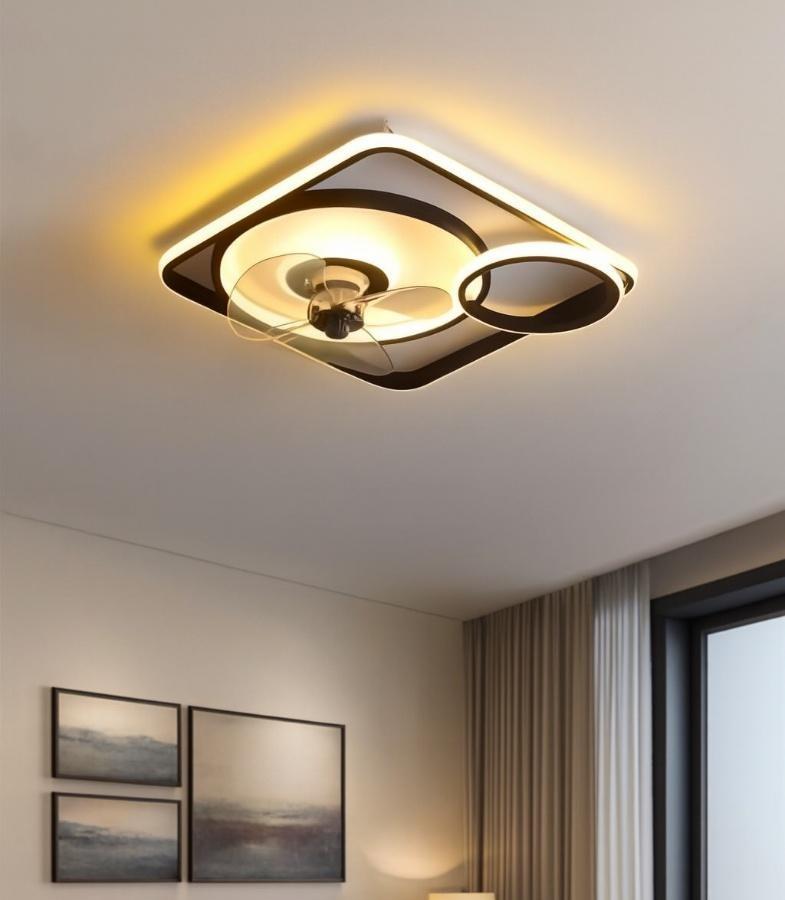 JS-FO - FI-7565 High Speed Ceiling Fixed Chandelier with Fan Black Finish Acrylic Blades