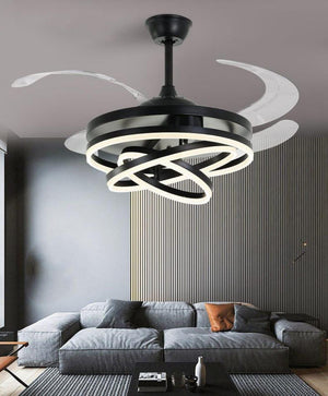 JS-FO - FI-7784-BK High Speed Modern Chandelier Fans Black Finish Acrylic Blades Size 1070mm