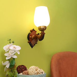 ELIANTE Brown Wood Base White White Shade Wall Light - 3013-1W-B - Bulb Included