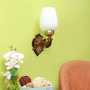 ELIANTE Brown Wood Base White White Shade Wall Light - 3013-1W-B - Bulb Included