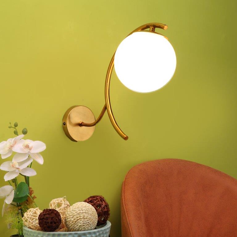 ELIANTE Gold Iron Base White White Shade Wall Light - 3014-1W-A - Bulb Included