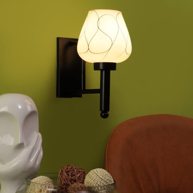 ELIANTE Black Iron Base White White Shade Wall Light - 3022-1W - Bulb Included