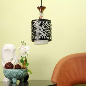 ELIANTE Black and Gold Iron Base White White Shade Hanging Light - 3031-1Lp-Bk-Wh - Bulb Included
