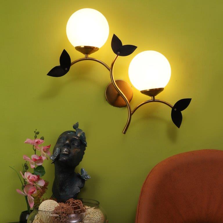 ELIANTE Gold Iron Base White White Shade Wall Light - 3034-2W - Bulb Included