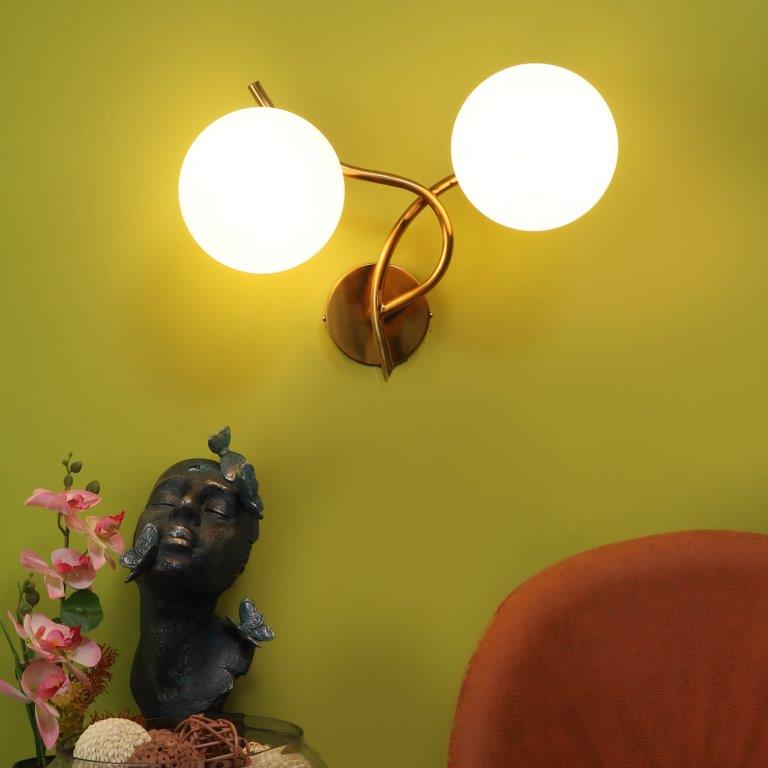 ELIANTE Gold Iron Base White White Shade Wall Light - 3035-2W - Bulb Included