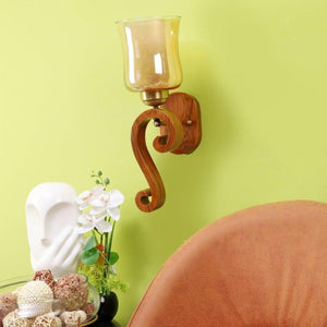 ELIANTE Brown Wood Base White and Gold White Shade Wall Light - 3043-1W - Bulb Included