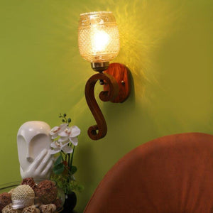 ELIANTE Brown Wood Base Gold White Shade Wall Light - 3044-1W - Bulb Included