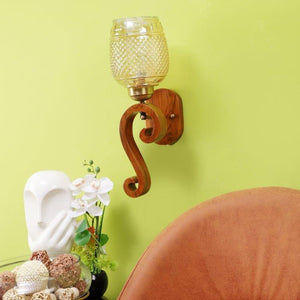 ELIANTE Brown Wood Base Gold White Shade Wall Light - 3044-1W - Bulb Included