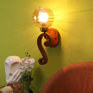 ELIANTE Brown Wood Base Gold White Shade Wall Light - 3045-1W - Bulb Included