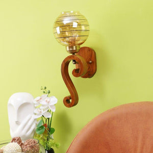 ELIANTE Brown Wood Base Gold White Shade Wall Light - 3045-1W - Bulb Included