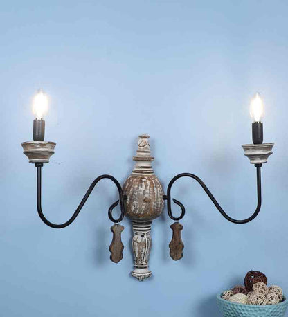 Opura Brown and Black Wood and Iron Wall Light  | E14 holder | Included Bulb | Eliante by Jainsons Lights