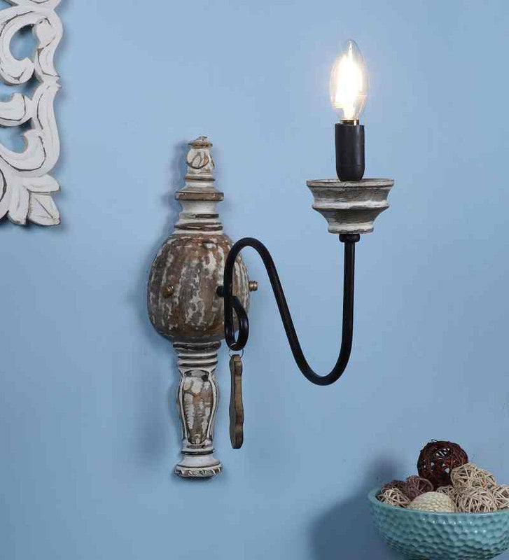 Vistara Brown and Black Wood and Iron Wall Light  | E14 holder | Included Bulb | Eliante by Jainsons Lights