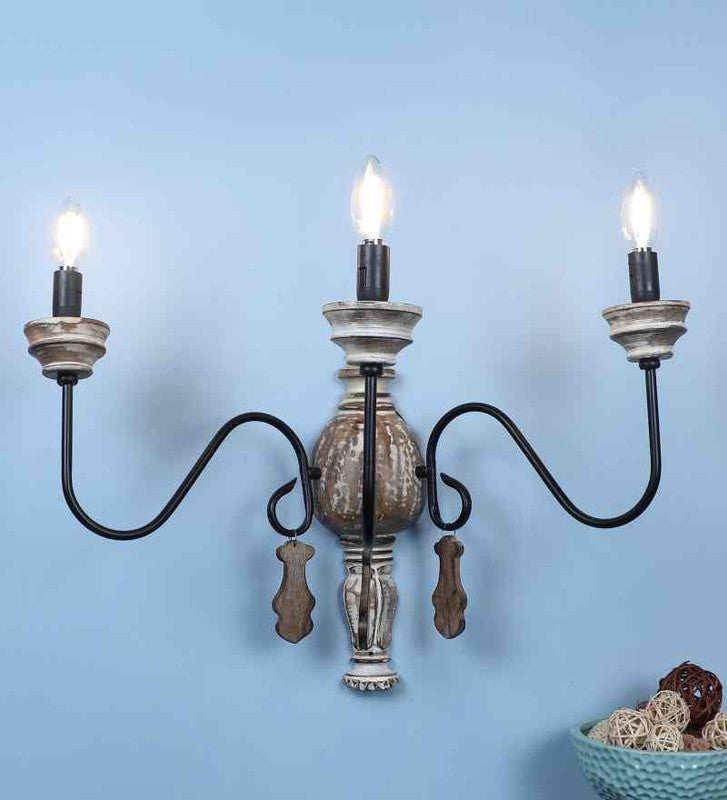 Bravia Brown and Black Wood and Iron Wall Light  | E14 holder | Included Bulb | Eliante by Jainsons Lights