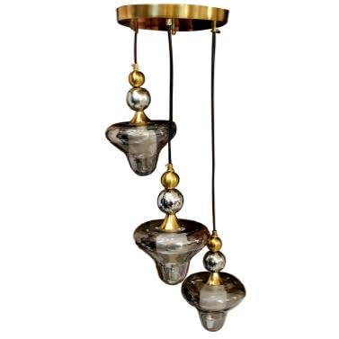 ELIANTE by Jainson Lights | Metal Gold Base Hanging Light | Glass Body | G-9 Holder | Without Bulb |CC-CD1050-3 | Hanging Lights for Living Room