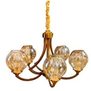 ELIANTE by Jainsons Lights | Metal Golden Chandelier | Gold Glass Shade | Chandelier for Home, Office and Hotel | Holder Type - E-27 | Without Bulb