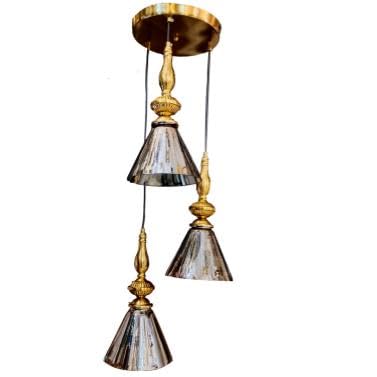 ELIANTE by Jainson Lights | Metal Gold Base Hanging Light | Glass Body | E-27 Holder | Without Bulb |CC-CD9945-3 | Hanging Lights for Living Room