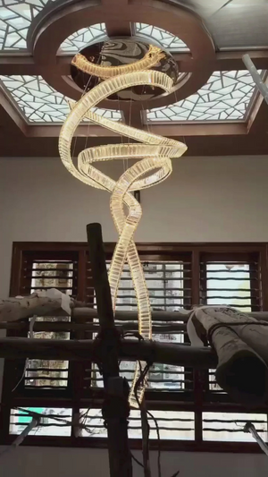 Aurora Spiral Necklace Chandelier with K9 Crystals & Gold PVD Finish – 6ft Duplex Lighting