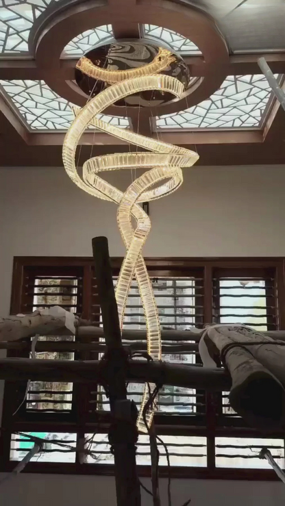 Aurora Spiral Necklace Chandelier with K9 Crystals & Gold PVD Finish – 6ft Duplex Lighting