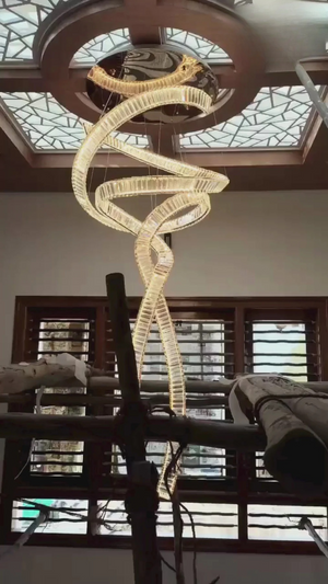 Aurora Spiral Necklace Chandelier with K9 Crystals & Gold PVD Finish – 6ft Duplex Lighting