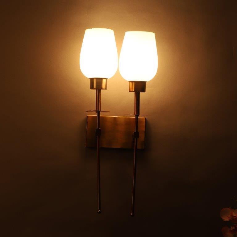 ELIANTE Gold Iron Base White Glass Shade Wall Light - 3517-2W - Bulb Included