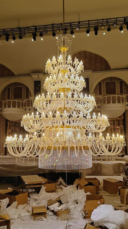 Custom Multi-Tier Crystal Palace Chandelier in Polished Gold Finish