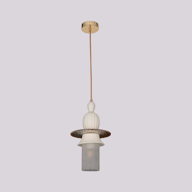 JSPHILO-4-425-1xE27 - White & Gold Metal+Glass Glass Hanging Light