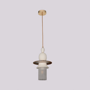 JSPHILO-4-425-1xE27 - White & Gold Metal+Glass Glass Hanging Light