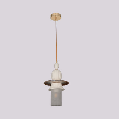 JSPHILO-4-425-1xE27 - White & Gold Metal+Glass Glass Hanging Light