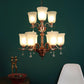 Antique Gold iron Glass Chandeliers  - 4002-6+3 - Included Bulbs