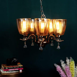 Antique Brass iron Glass Chandeliers  - 4007-5LP - Included Bulbs