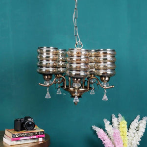 Antique Brass iron Glass Chandeliers  - 4009-5LP - Included Bulbs