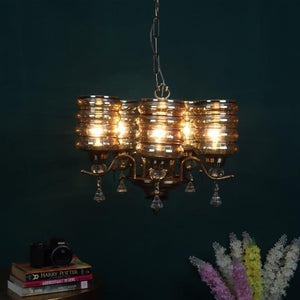 Antique Brass iron Glass Chandeliers  - 4009-5LP - Included Bulbs