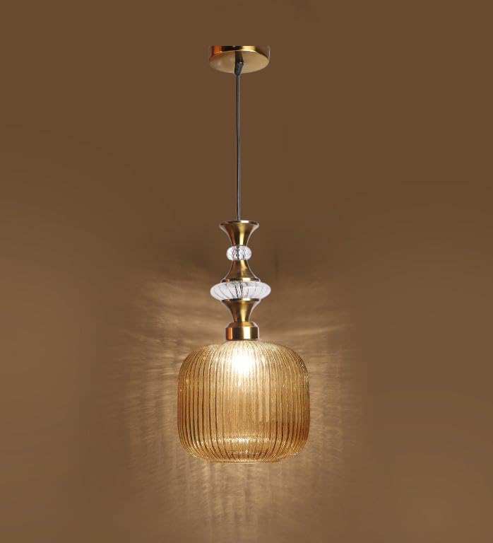 ELIANTE Povque Vintage Hanging Pendant Light Gold Finish Iron with Gold Glass Shade E27 Holder Decorative Ceiling Light for Living Room & Restaurants up to 3 years warranty - with LED Lamp(s) Included - JS-1322-HL-Gold
