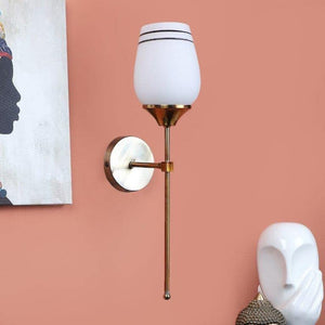 ELIANTE Antique Gold Iron Base White Glass Shade Wall Light - R-7601-1W - Without Bulb | by Jainsons Lights