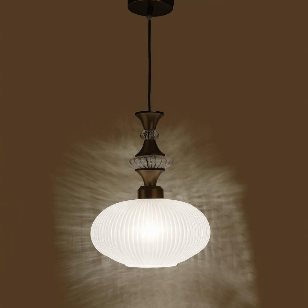 ELIANTE Povque Iron Hanging Light Vintage Decorate Hanging Lamp for Farmhouse Living Room Bedroom Corridor by Jainsons Lights Milky-Forsted - with LED Lamp(s) Included - JS-1318-HL-FROSTED